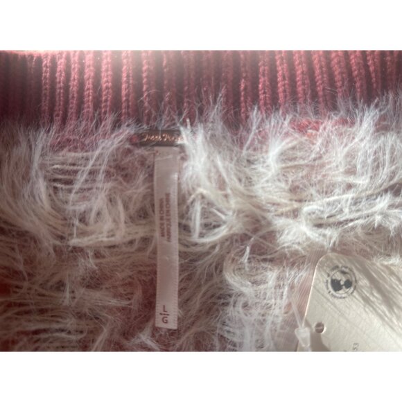 Free People Fuzzy Cardigan Sweater L Mulberry & Cream Buttons V-Neck Soft Boho - Picture 9 of 9